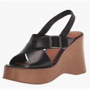Lucky Brand Delaynee Wedge Sandals 8 Black NWOT Travel Resort Cruise
